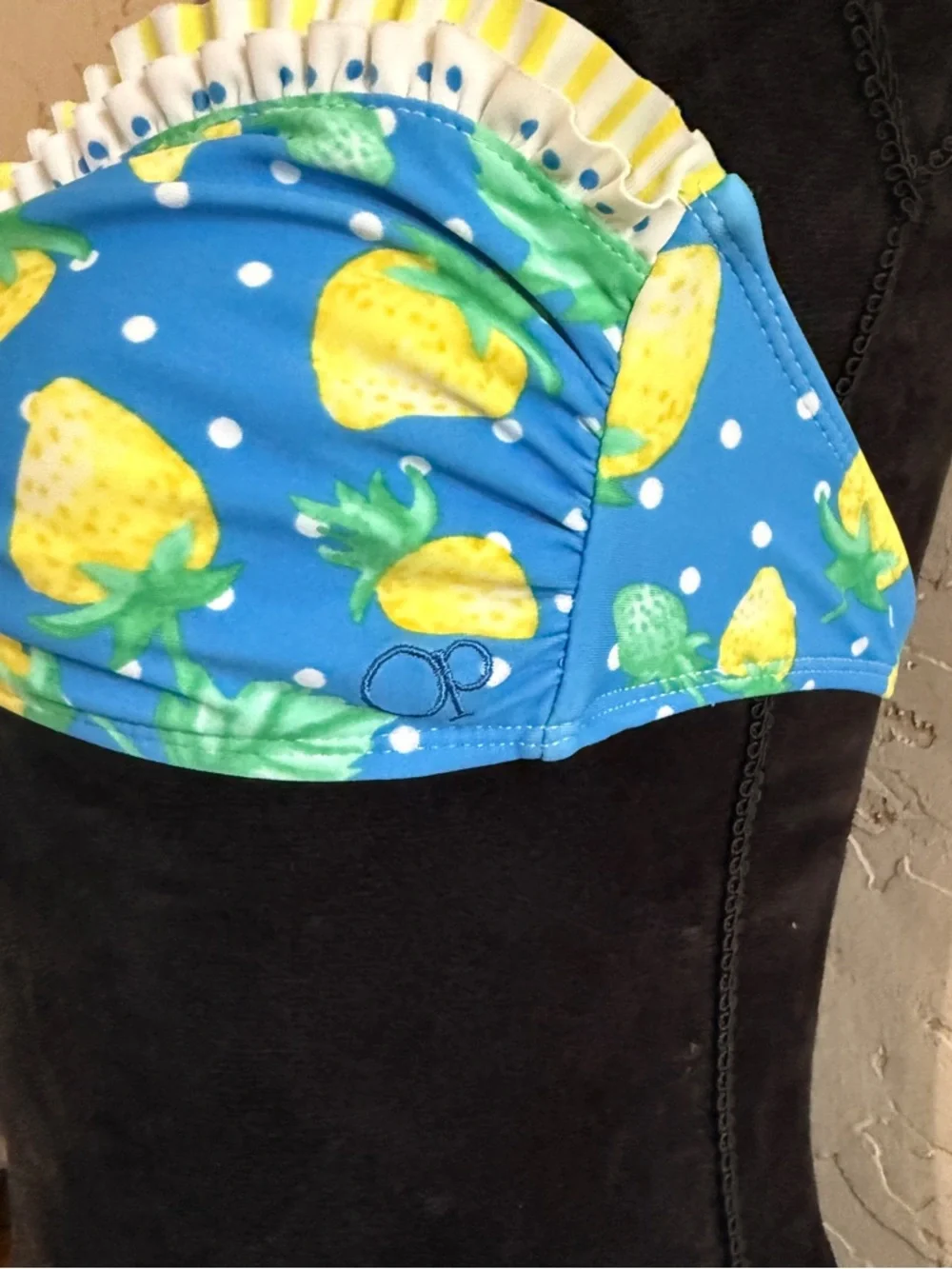 OP Women’s Strawberry Print Blue/Yellow Bandeau Bikini Top size M(7-9)